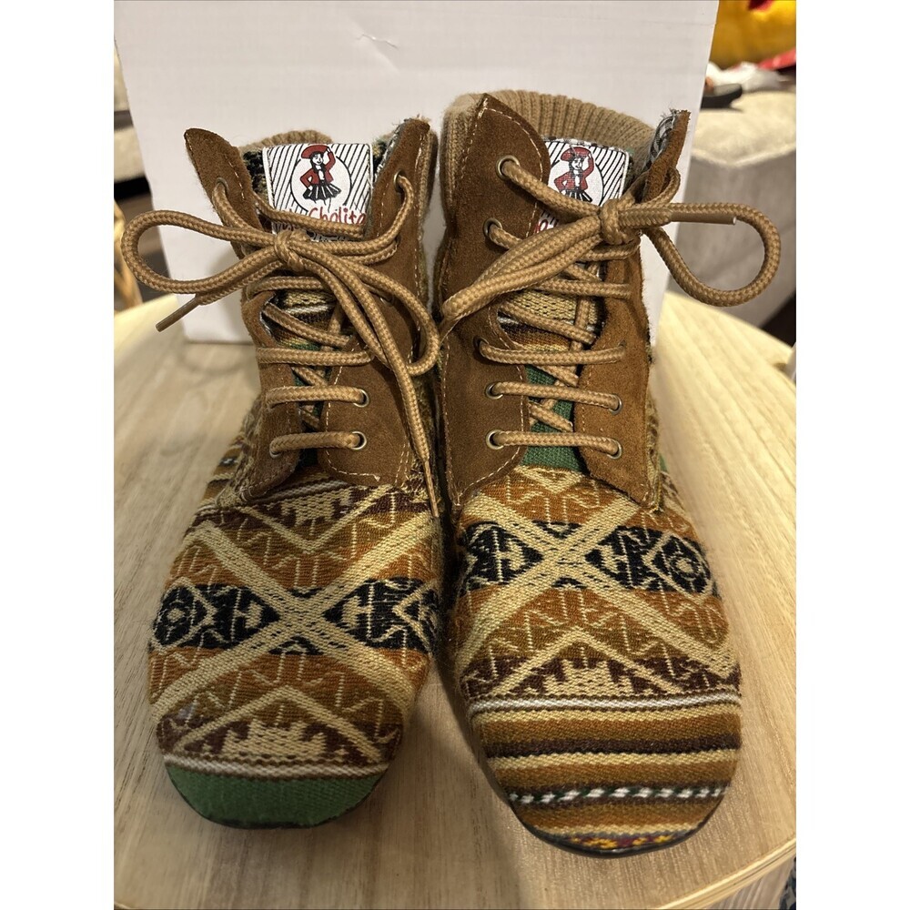 8.5 Yo Cholita Tapestry Suede Boots Sz 39 Lace Up Art On Your Feet Mexican